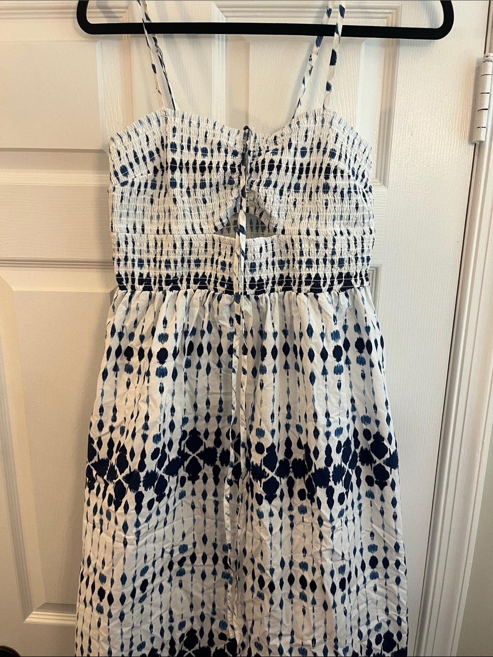 Universal Thread 100% Cotton White Navy Tie-Dye Sundress with Front Tie Cut Out